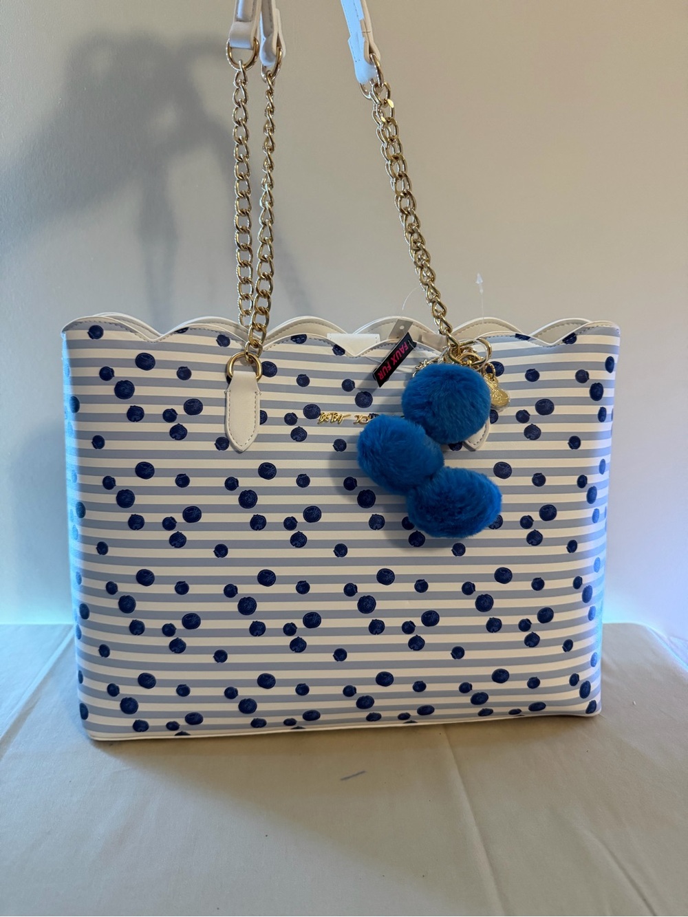 Betsey Johnson White & Blue Polka Dot Scalloped Tote